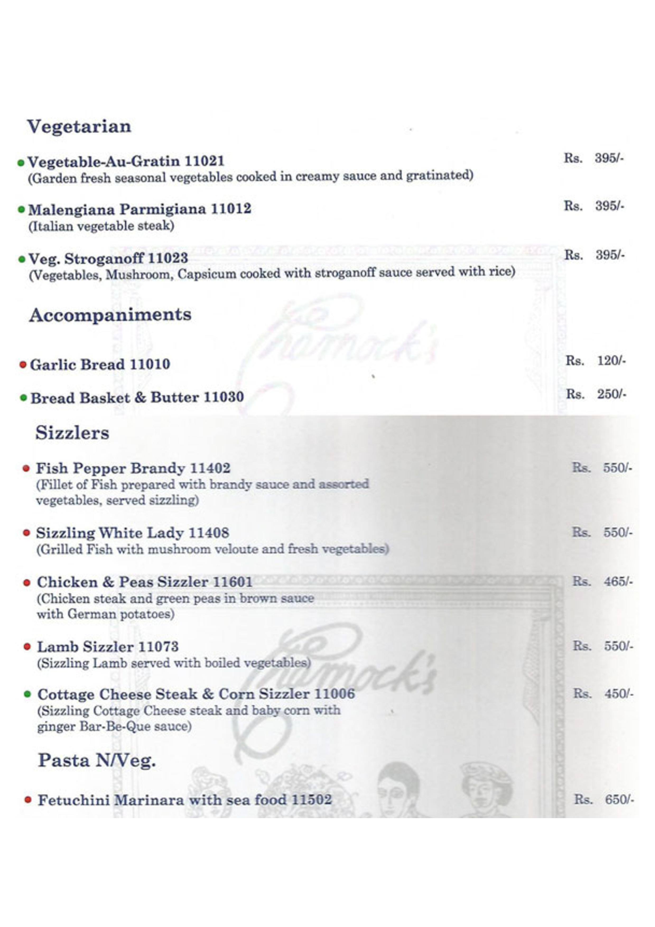 Charnock's Multicuisine Restaurant Salt Lake menu
