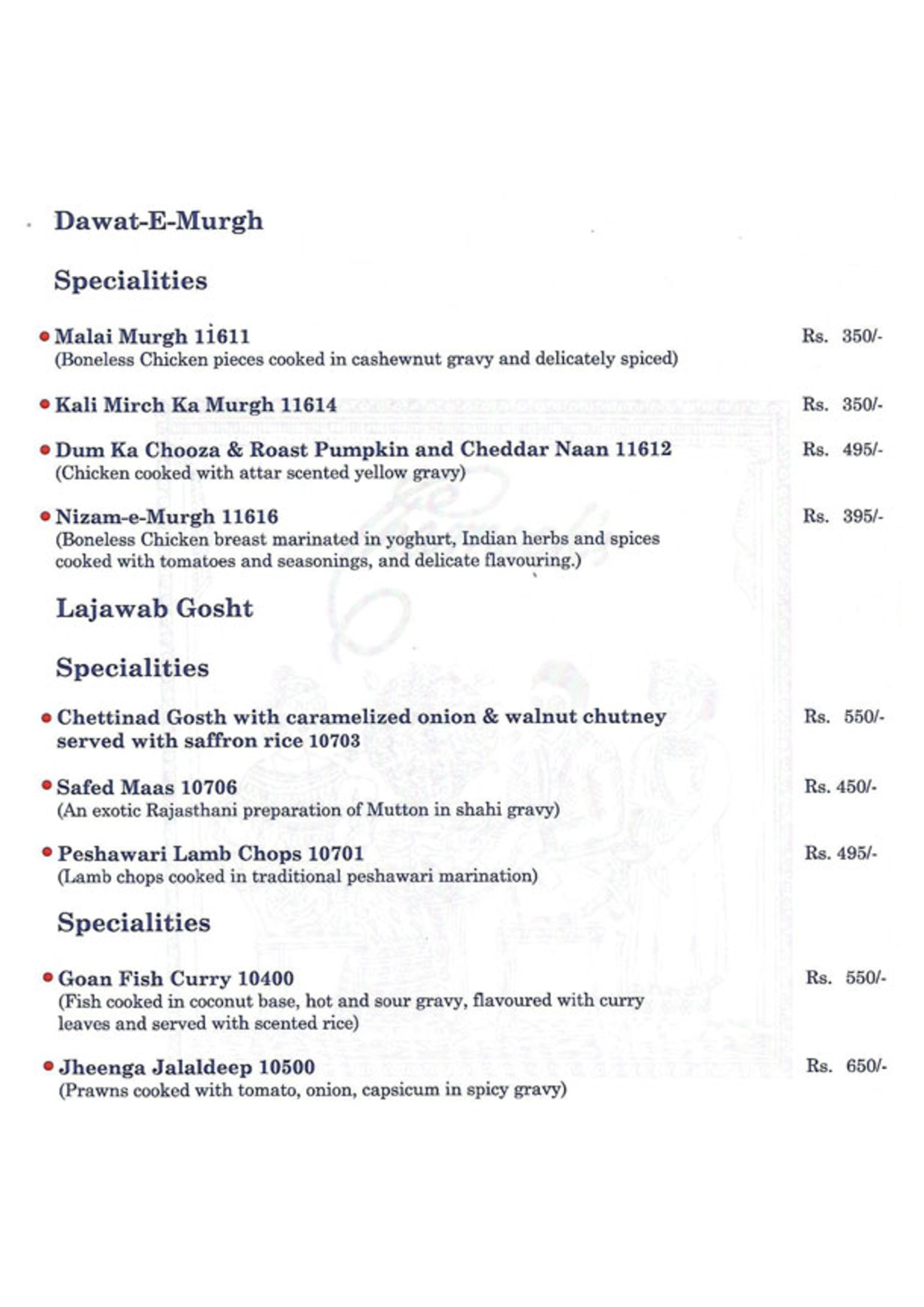 Charnock's Multicuisine Restaurant Salt Lake menu