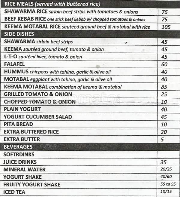 Menu at Kazam Kebab House restaurant, Mandaluyong