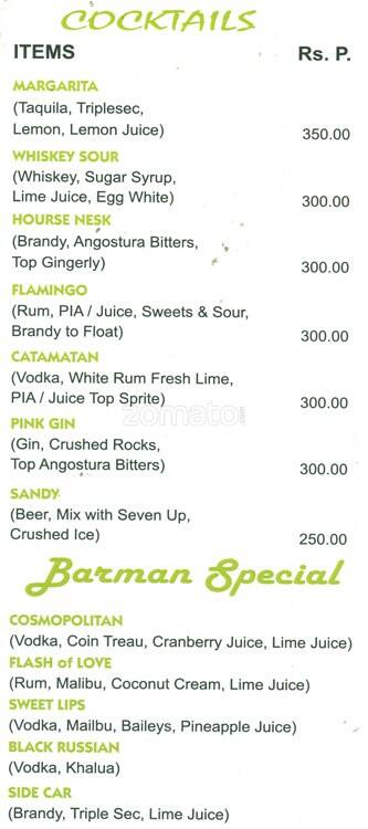 Menu at Prince, Chennai