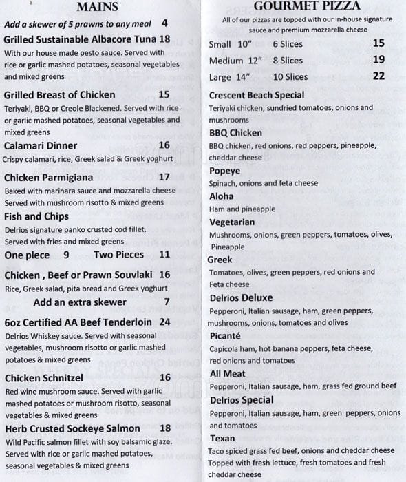 Menu de Delrios Restaurant