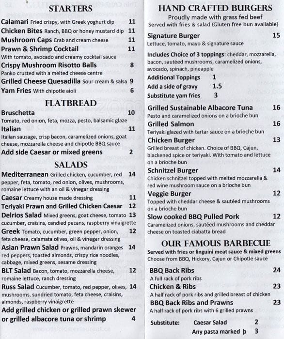 Menu de Delrios Restaurant