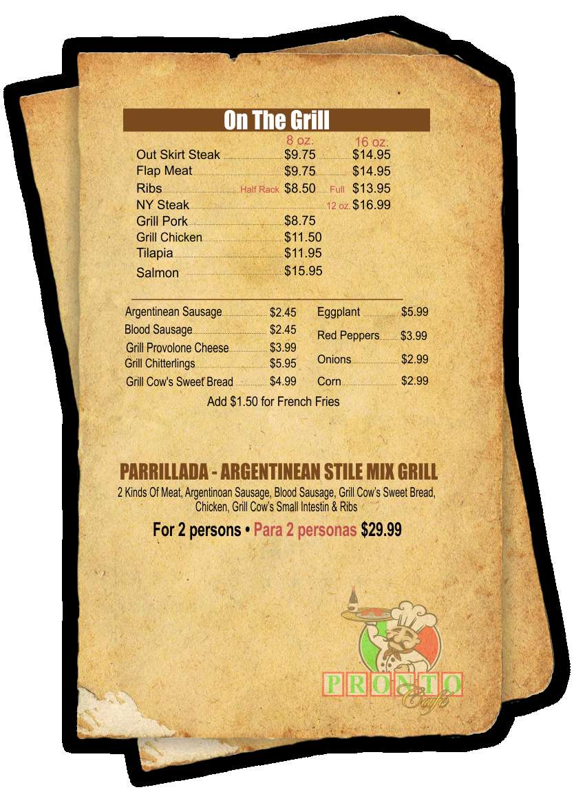 Pronto Cafe menu