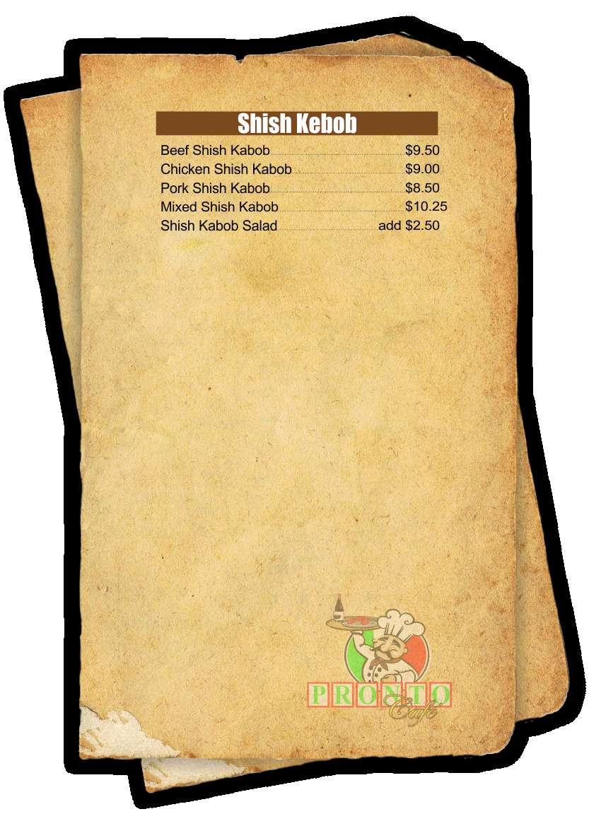 Pronto Cafe menu