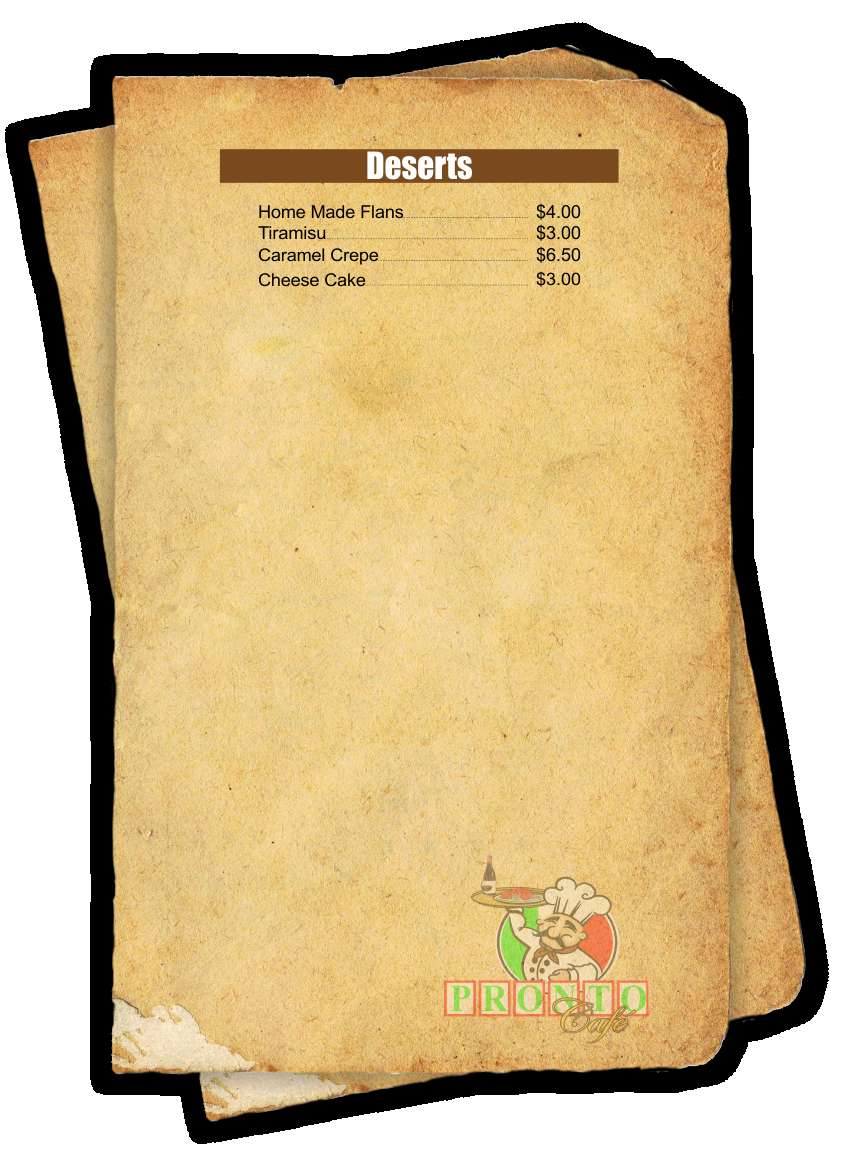 Pronto Cafe menu