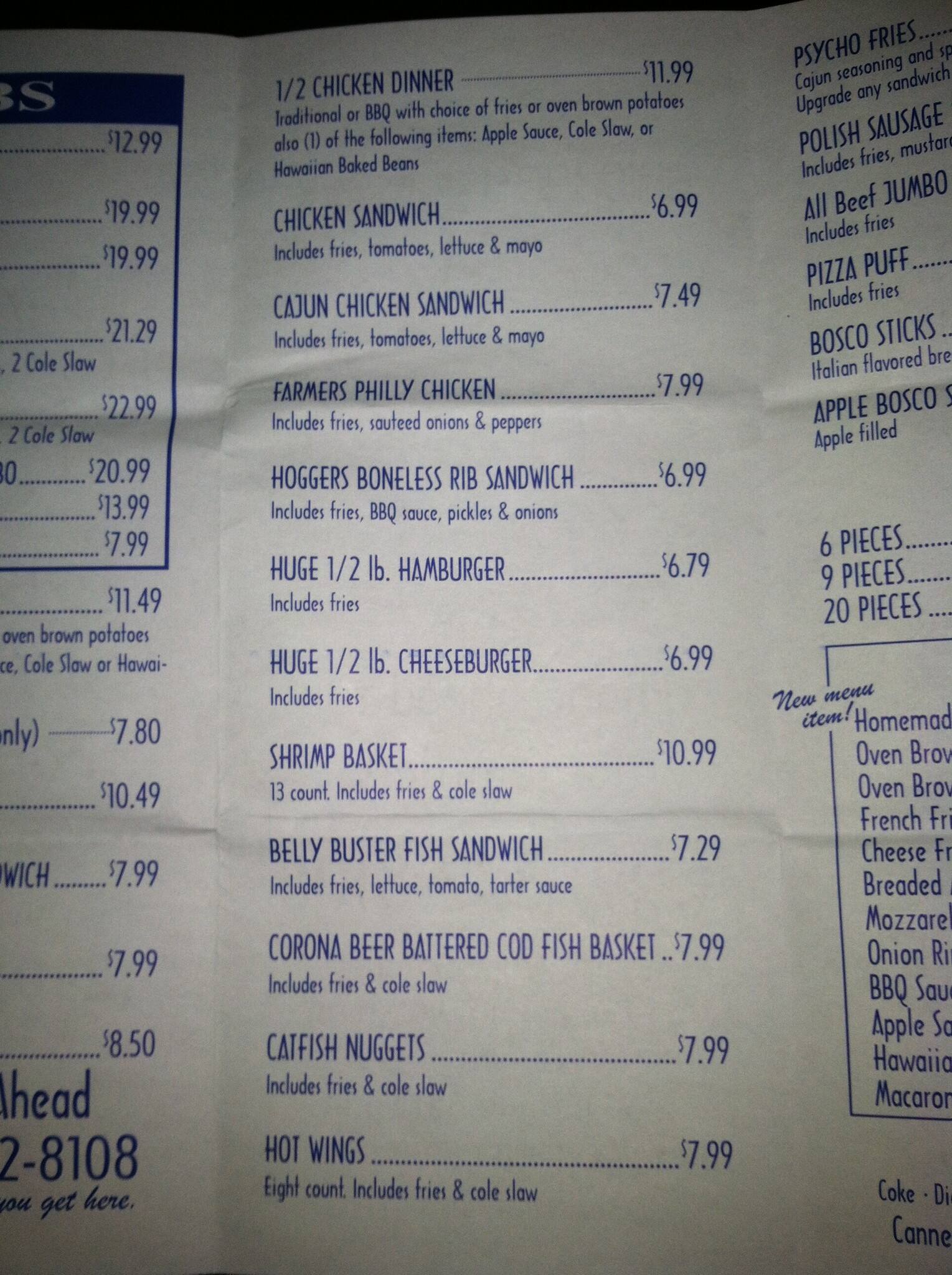 Menu at Hog Haven BBQ, Dyer