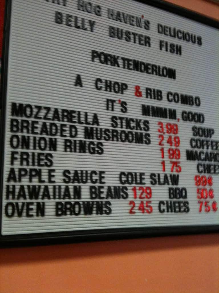 Menu at Hog Haven BBQ, Dyer