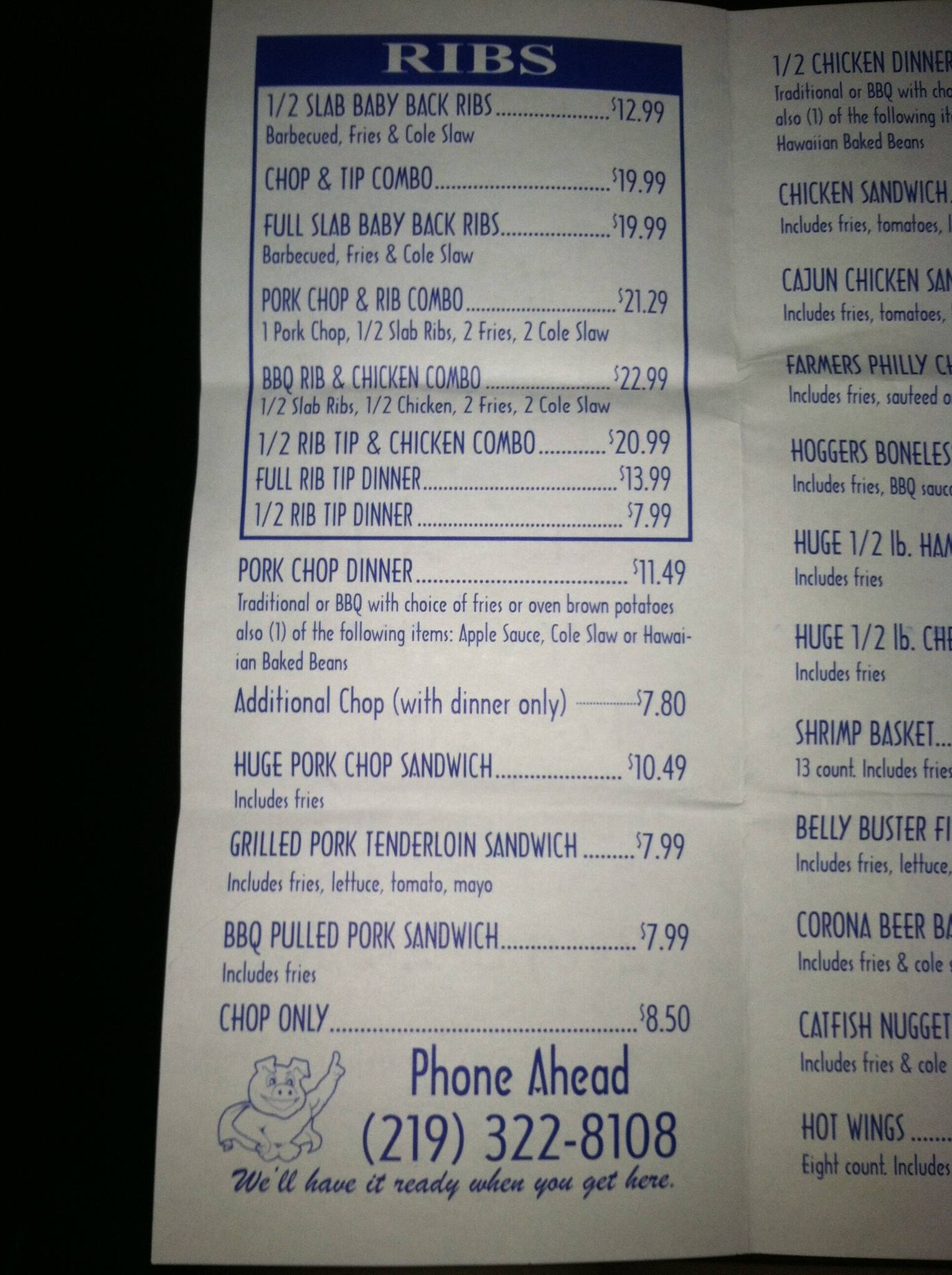 Menu at Hog Haven BBQ, Dyer