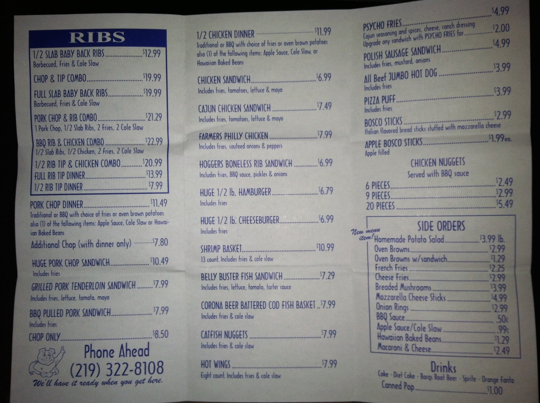 Menu at Hog Haven BBQ, Dyer