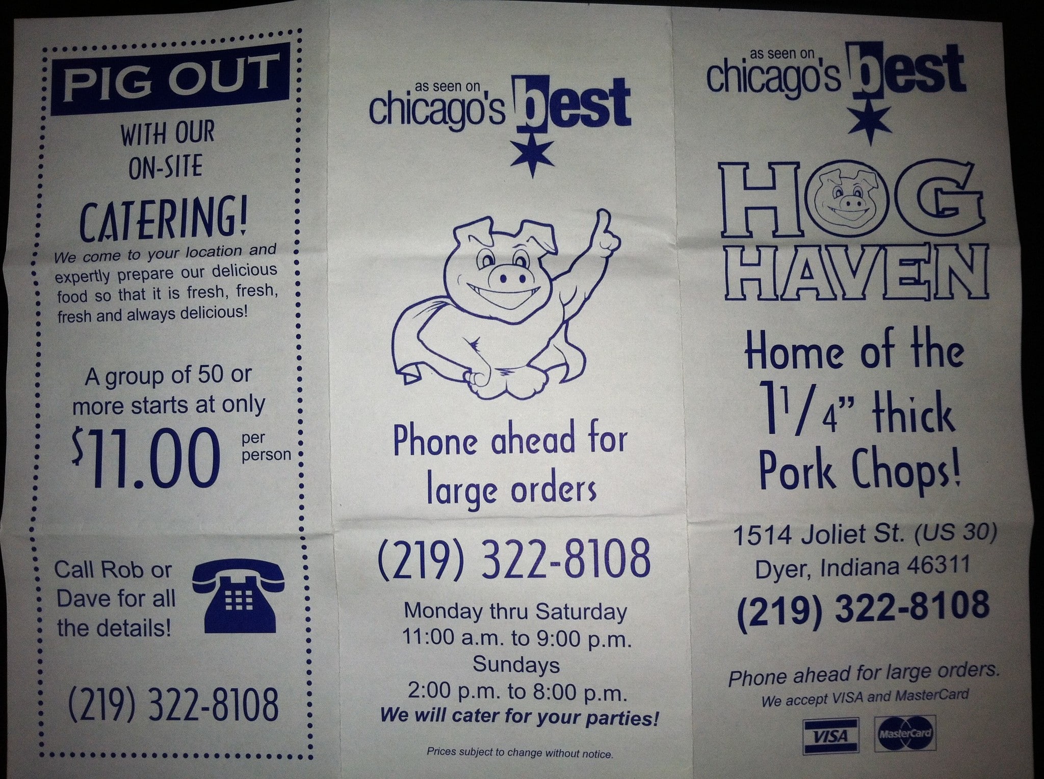 Menu at Hog Haven BBQ, Dyer