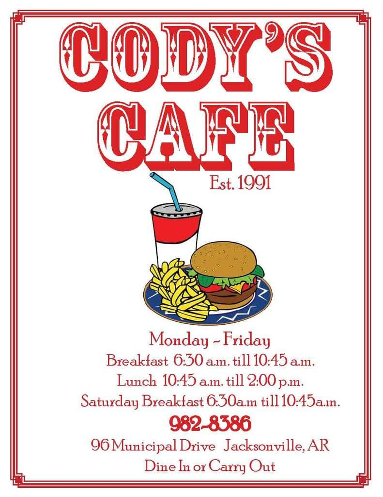 Cody's Cafe Menu, Menu for Cody's Cafe, Jacksonville, Little Rock 