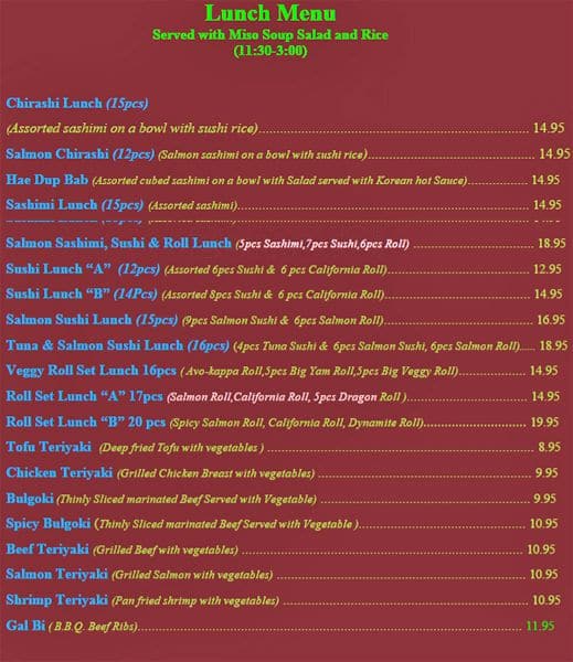 Menu at Yo Yo restaurant, Halton Hills