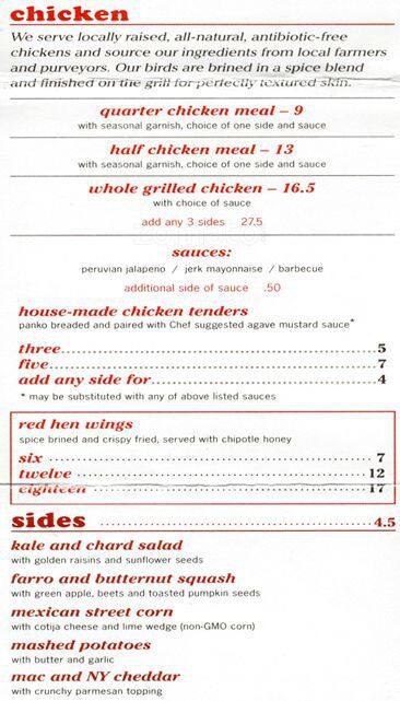 Red Hen Menu, Menu for Red Hen, Chelsea, Manhattan, New York City ...