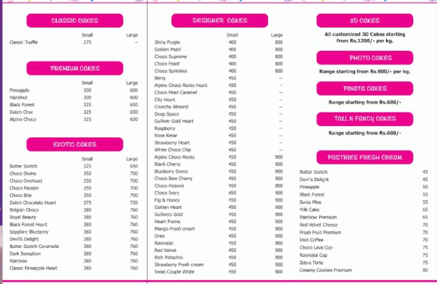 Menu of Monginis Cake Shop, Vile Parle East, Mumbai