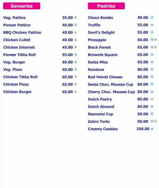 Monginis Cake Shop menu