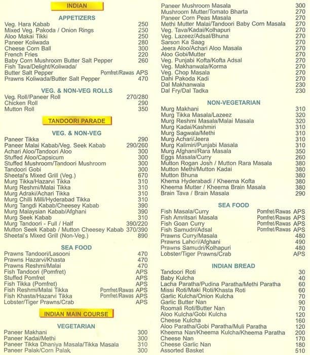 Sheetal Restaurant Menu, Menu for Sheetal Restaurant, Khar, Mumbai Zomato