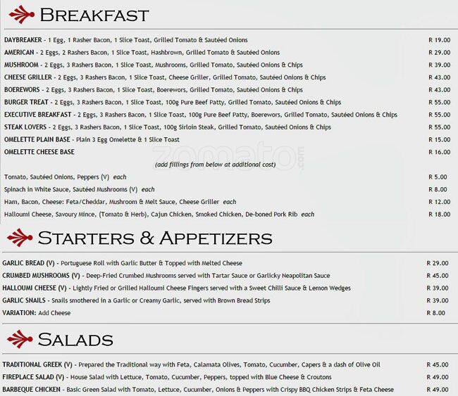 Fireplace Restaurant Menu Menu For Fireplace Restaurant Riviera