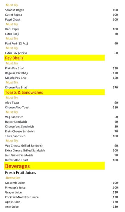 Mayur Pan House menu