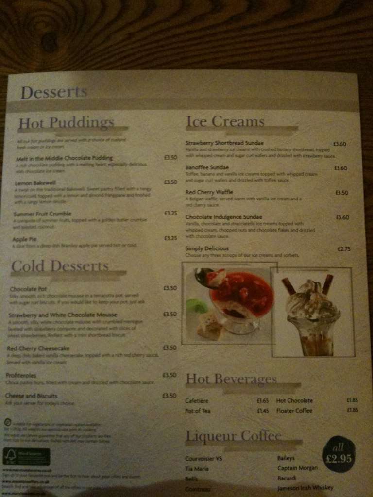 Stag's Leap menu