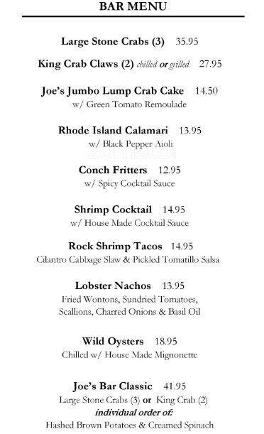 Joe S Stone Crab Menu Menu For Joe S Stone Crab South Beach Miami