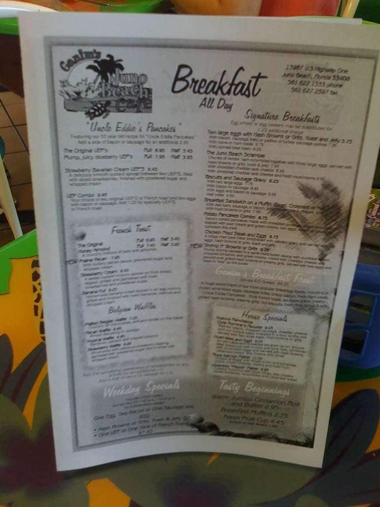 Juno Beach Cafe menu