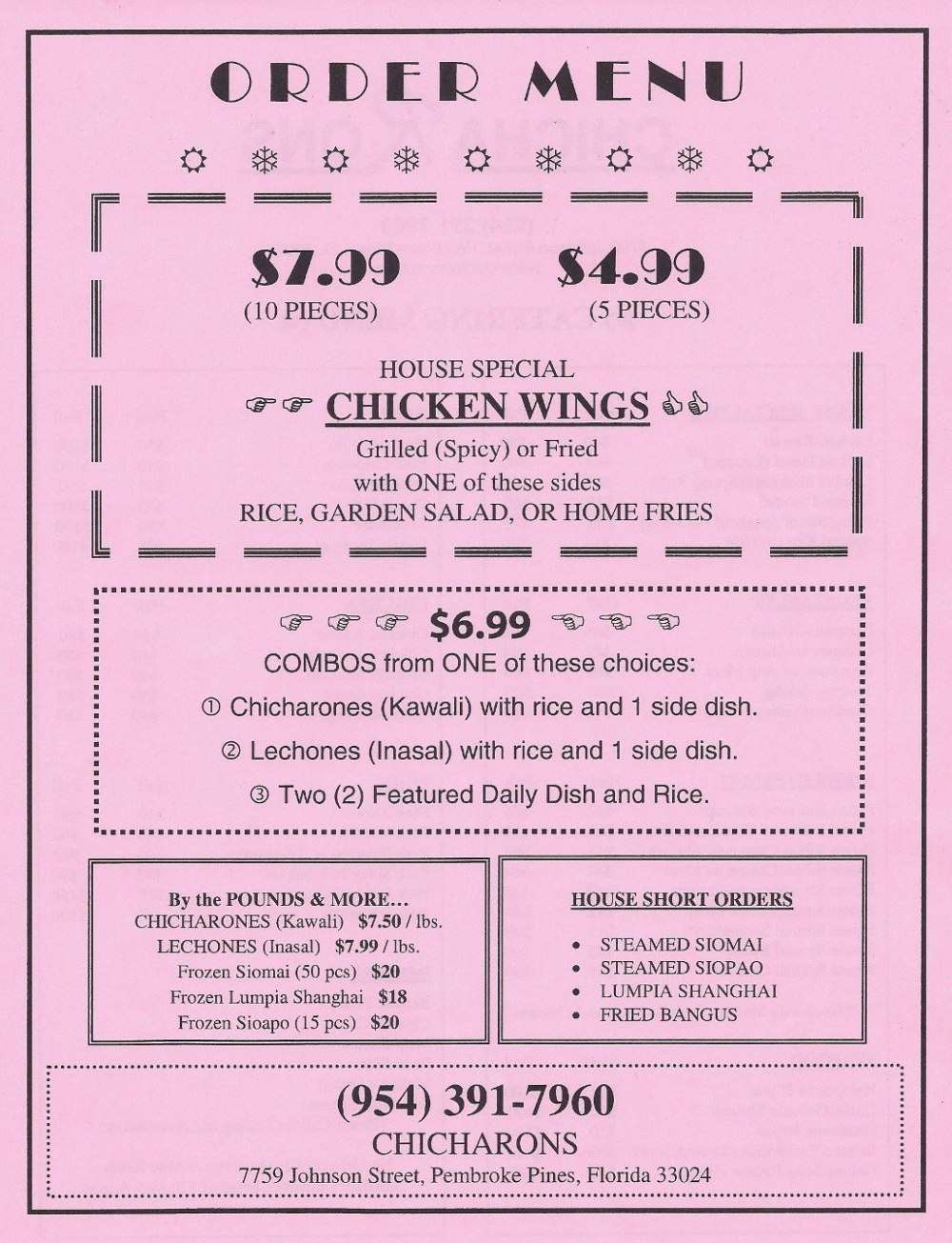 Menu at CHICHARONS restaurant, Pembroke Pines