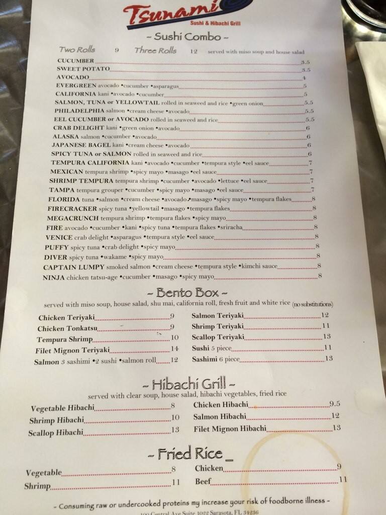 Tsunami Sushi Menu » What'Up Now