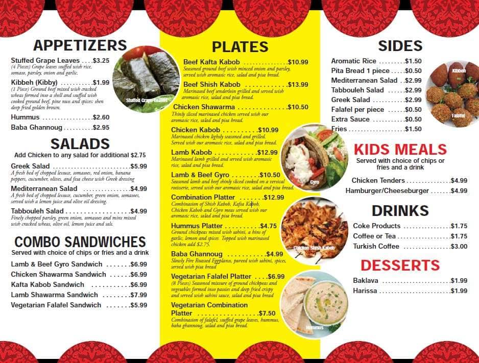 Menu at Manna Mediterranean Grill restaurant, Evansville