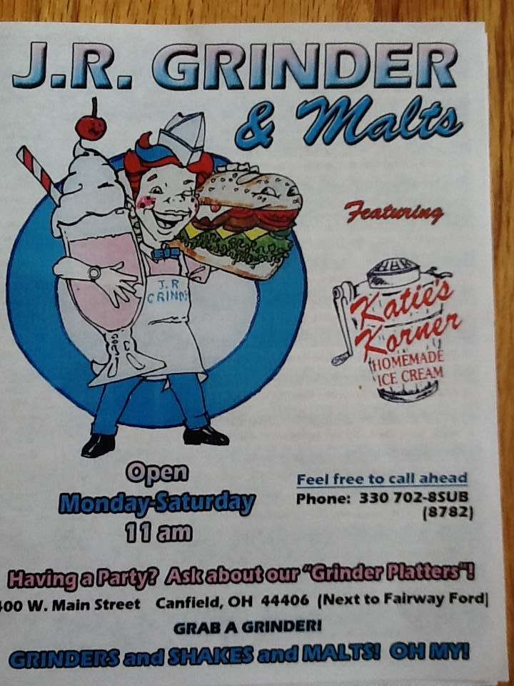 Menu at JR Grinder pub & bar, Canfield