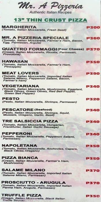 Mr A Restaurant Menu Menu For Mr A Restaurant Busay Cebu City