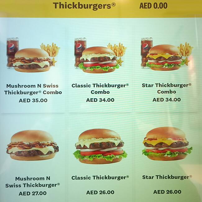 Menu Of Hardee's, Jafza, Dubai