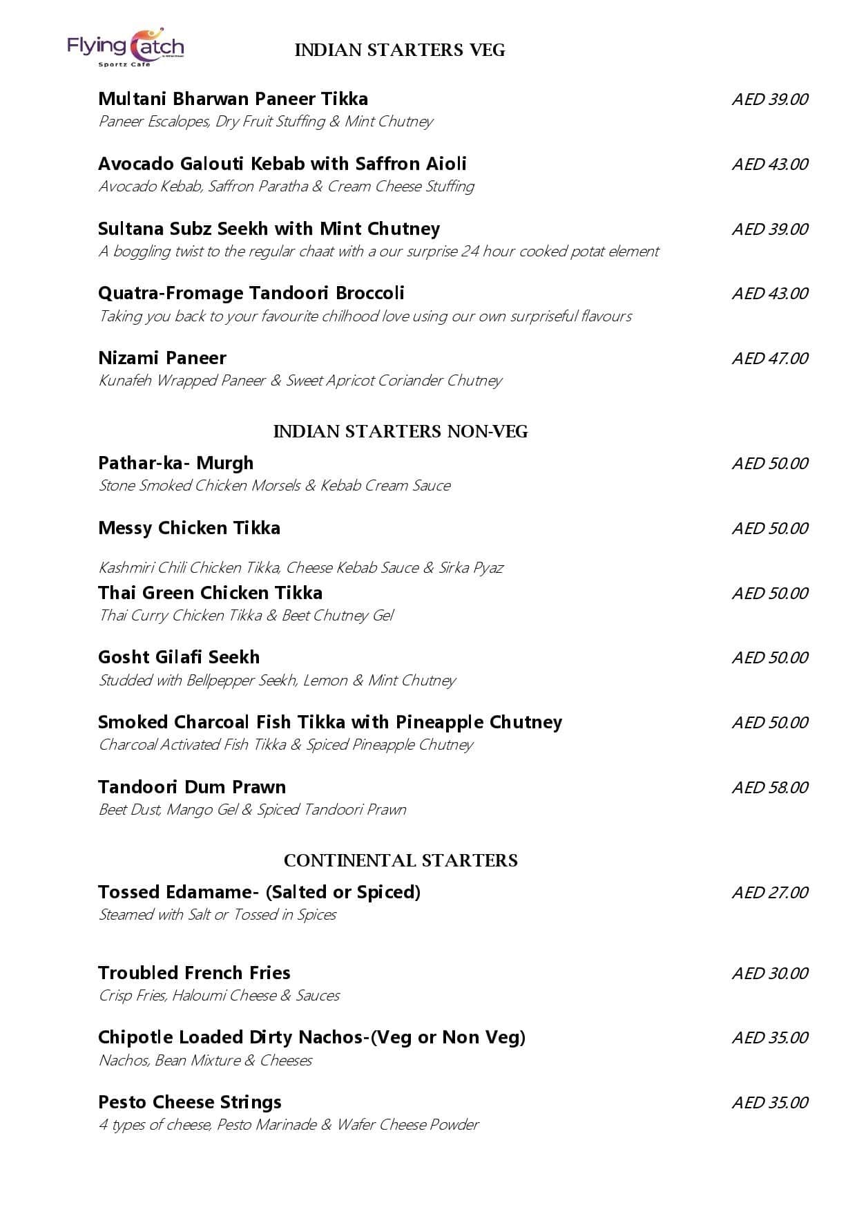 Menu of Flying Catch By Shikhar Dhawan, Jumeirah 1, Dubai