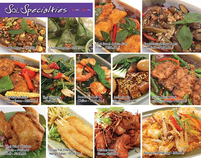 Menu at Soi SM MOA restaurant, Pasay