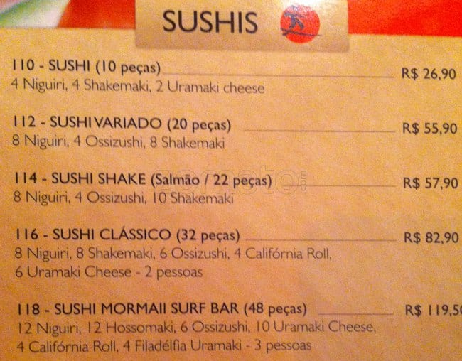 Mormaii Surf Bar cardápio