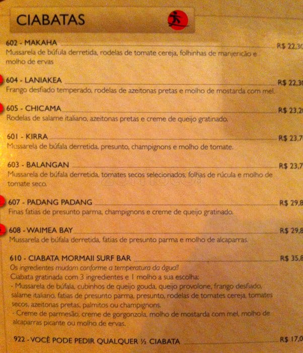Mormaii Surf Bar cardápio