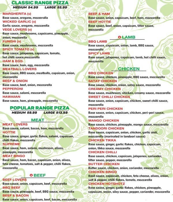 Olives Pizza Menu