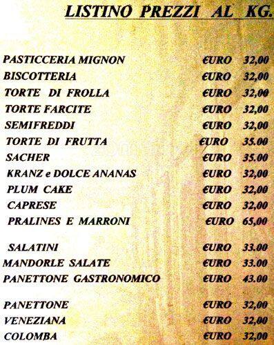 Menu di Pasticceria Lorini 