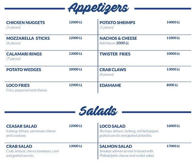 Loco Menu, Menu for Loco, Jbeil, Jbeil District Zomato Lebanon