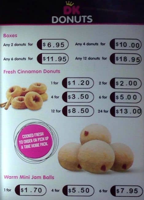 Menu Dunat Menu at Donut King restaurant, Chadstone