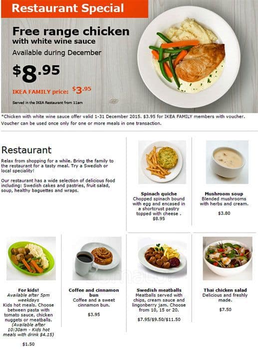 IKEA Restaurant Menu, Menu for IKEA Restaurant, Innaloo, Perth