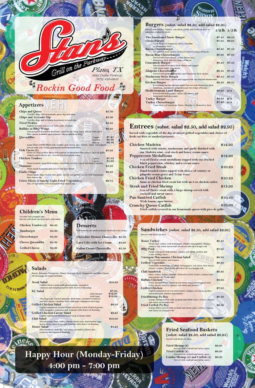 Stan's Menu, Menu for Stan's, Plano, Plano Urbanspoon/Zomato
