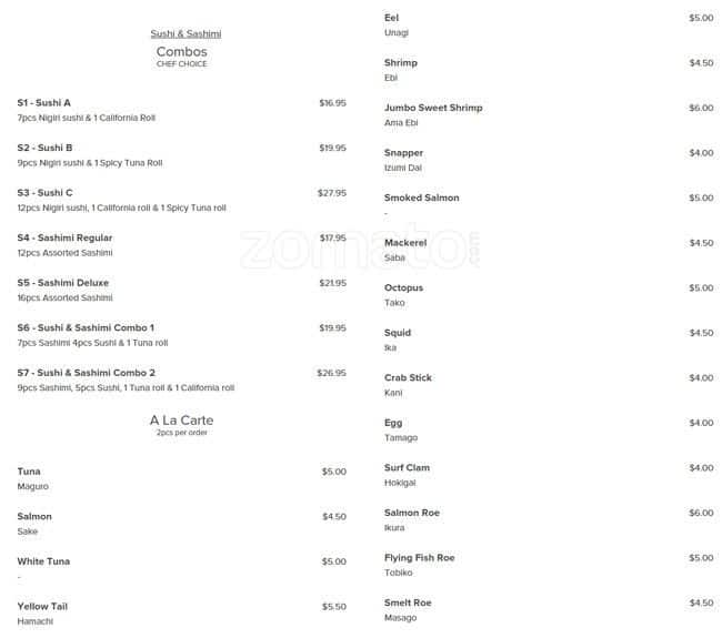 Menu at Kenzo restaurant, Murphy