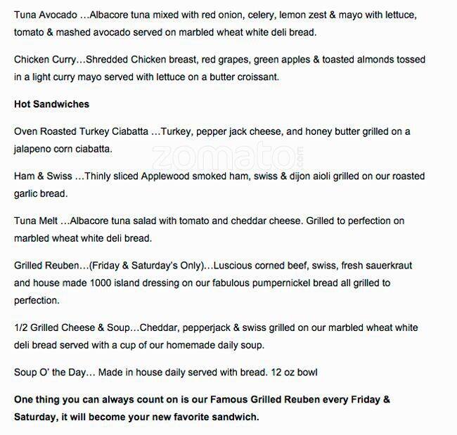 Menu at Bleu Door Bakery, Vancouver