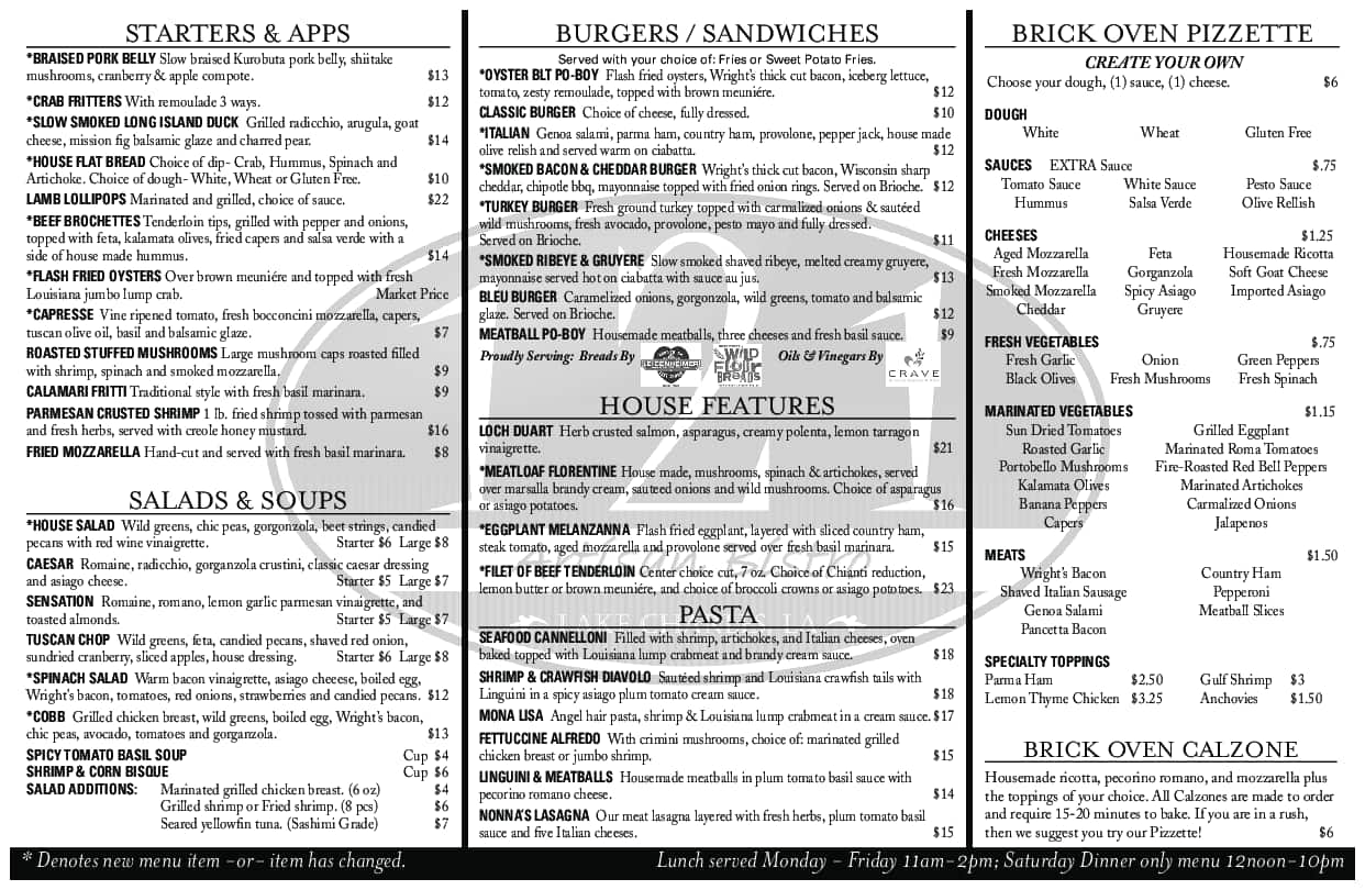 121 Artisan Bistro Menu, Menu for 121 Artisan Bistro, Lake Charles ...