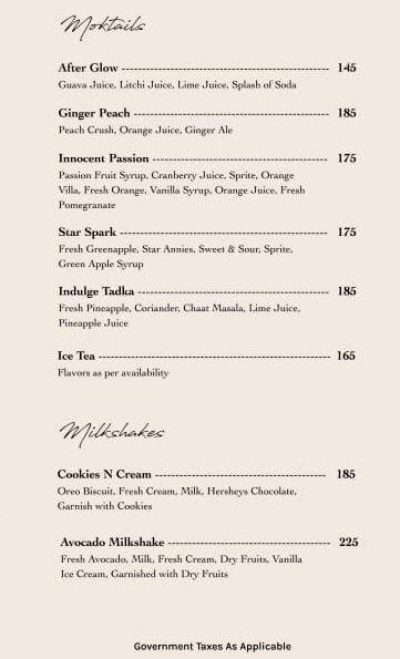The Grove Kitchen & Bar menu