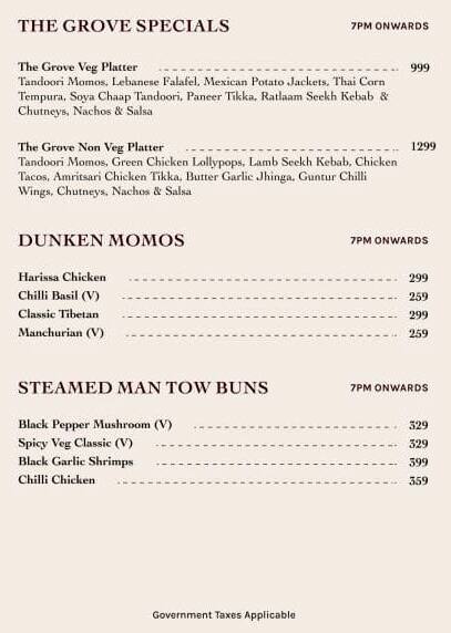 The Grove Kitchen & Bar menu