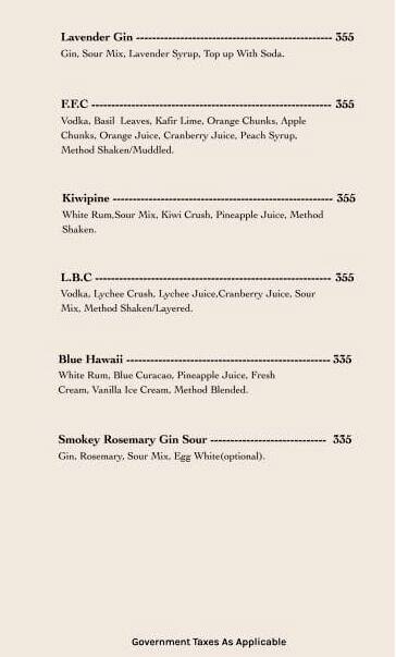 The Grove Kitchen & Bar menu