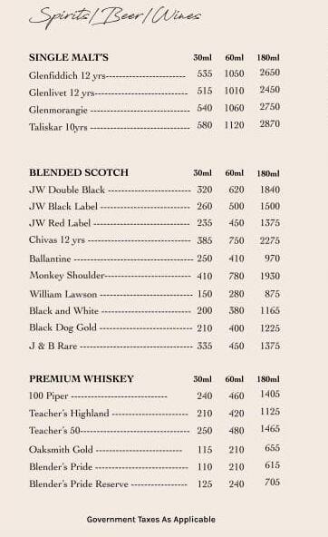 The Grove Kitchen & Bar menu
