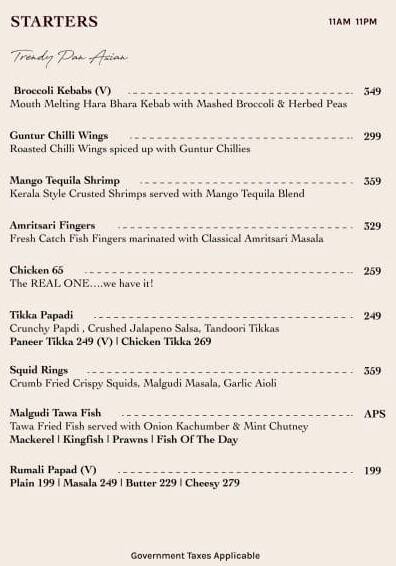 The Grove Kitchen & Bar menu