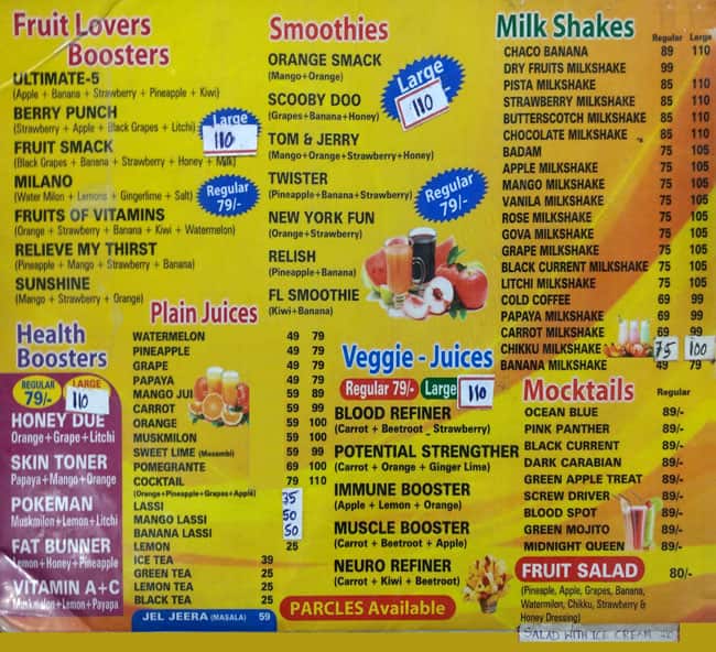 Fruit Lovers Juice menu